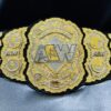 Front view of the AEW World Championship Replica Belt with dual stacked plates and gold plating.