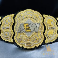 Front view of the AEW World Championship Replica Belt with dual stacked plates and gold plating.