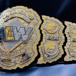 Genuine cowhide leather strap with AEW logo stamp on the AEW World Championship Replica Belt.