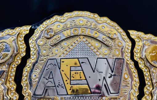 engraving details on the AEW World Championship Replica Belt.