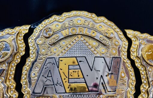 engraving details on the AEW World Championship Replica Belt.