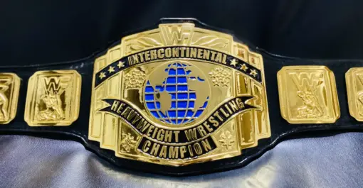 Close-up view of the WWF Intercontinental Replica Belt's authentic design