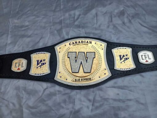 Custom CFL Championship Belt with Gold Zinc Plates and Leather Strap