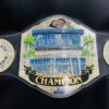 Custom Fantasy Football Title Belt with high-quality engraving plates, personalized with league logos and champion names.