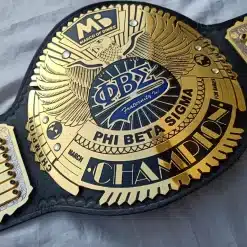 Custom award championship belt side plates showing Chapters and Winning Chapter engraved plates