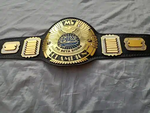 Fraternity championship belt designed for Phi Beta Sigma with custom logo and premium gold finish
