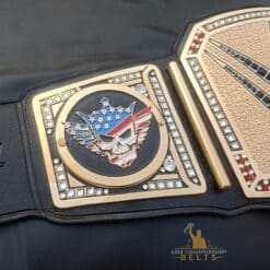 Custom side plates on the Cody Rhodes WWE Universal Championship Belt, personalized for your brand or design.