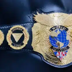 Custom wrestling championship belt, crafted for professional wrestling events with engraved plates and premium materials.