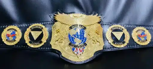 Professional wrestling belt featuring custom designs, perfect for pro wrestling events or personal collections.