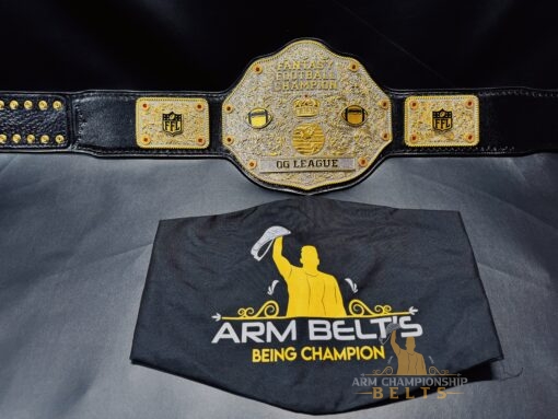 FFL Custom Belt featuring personalized logos and a football theme