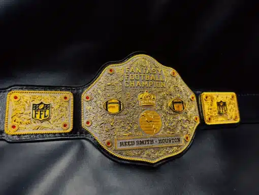 Premium Fantasy Football League Championship Belt with bold FFL logos and customizable features.