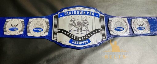 Custom TakeDown Pro Wrestling Belt with gold plating and leather strap