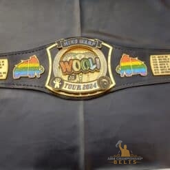 Gaming award belt customized with unique logo, champion’s name, and HD engraved plates.