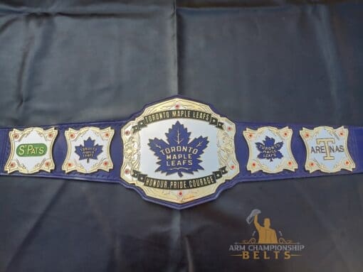 High-quality replica of the Toronto Maple Leafs championship belt, featuring detailed engravings and a genuine leather strap for hockey fans and collectors.