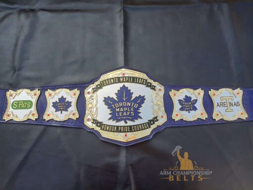 High-quality replica of the Toronto Maple Leafs championship belt, featuring detailed engravings and a genuine leather strap for hockey fans and collectors.