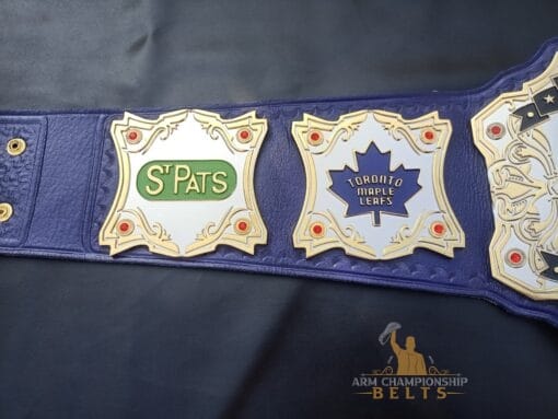 Authentic replica of the Toronto Maple Leafs championship belt, designed for sports collectors with 4mm thick plates and hand-engraved details.