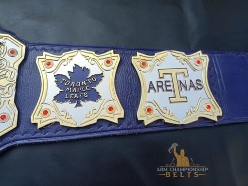 Premium Toronto Maple Leafs belt replica featuring custom engraving, ideal for hockey memorabilia collectors and fans.