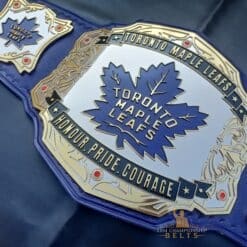 Collector’s edition Toronto Maple Leafs hockey championship belt with intricate team logo and detailed side plates for fans of the iconic franchise.