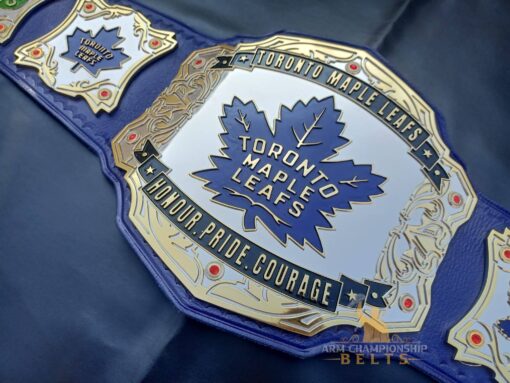 Collector’s edition Toronto Maple Leafs hockey championship belt with intricate team logo and detailed side plates for fans of the iconic franchise.