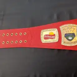 Fully customizable fantasy football award belt with league logos, team names, and event details.