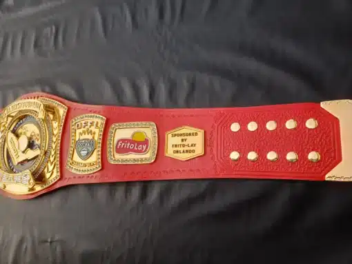 Fully customizable fantasy football belt with league-specific engravings and a premium leather strap.