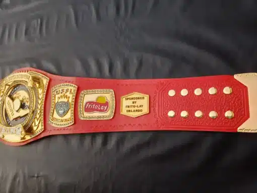 Fully customizable fantasy football belt with league-specific engravings and a premium leather strap.