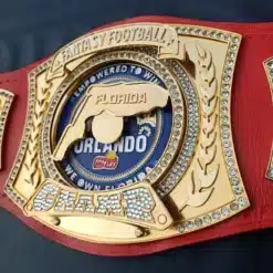 Fantasy league trophy belt with premium craftsmanship, genuine leather strap, and personalized engraving.