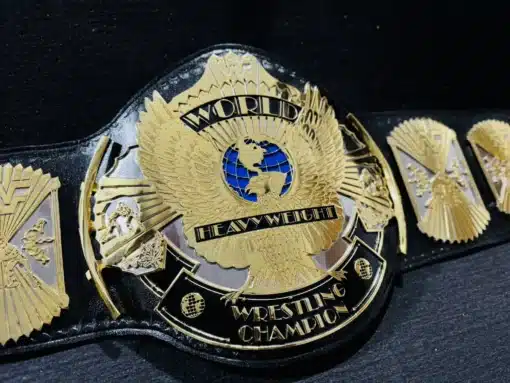 Winged eagle championship replica title belt with a genuine leather strap and customizable options.