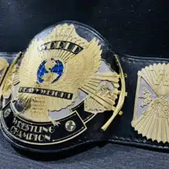 WWF belt winged eagle replica with customizable nameplate and leather strap.