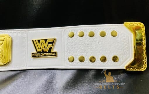 Intercontinental Championship belt with white strap and customizable nameplate option.