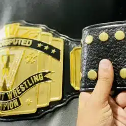 Replica FFW Pro Wrestling Championship belt featuring 4mm zinc plates and durable leather