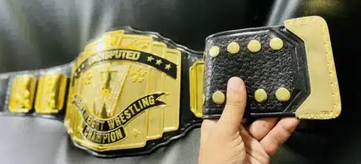 Replica FFW Pro Wrestling Championship belt featuring 4mm zinc plates and durable leather