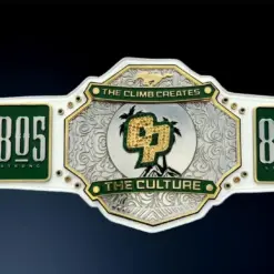 Custom Cal Poly Football Belt with high-quality metal plates and genuine cowhide leather strap.