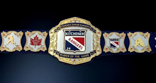 Kitchener Rangers Custom Belt with HD engraving on main and side plates.