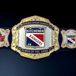 Kitchener Rangers Custom Championship Belt with HD engraved plates and genuine leather strap.