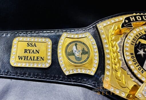 Spinner championship belt designed for law enforcement recognition, featuring Swarovski shine gems.