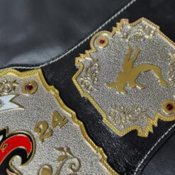 School championship belt with nugget texture, gold plating, and deep engraving plates.