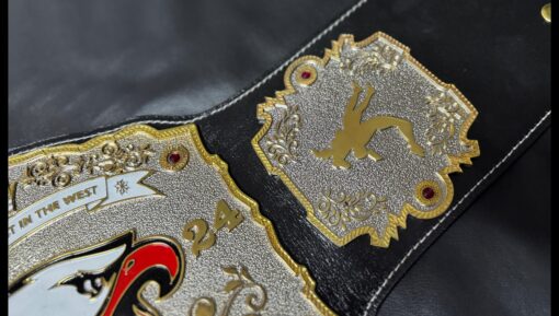 School championship belt with nugget texture, gold plating, and deep engraving plates.