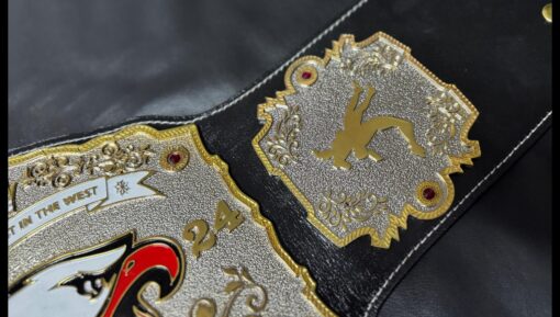 School championship belt with nugget texture, gold plating, and deep engraving plates.