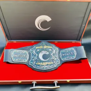 Custom Brand Advisor Championship Belt, showcasing brand logo and message