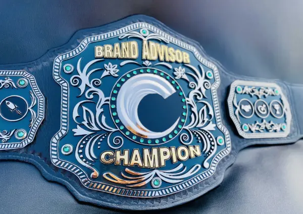 Custom championship belt with brand promotion theme, ideal for sales events