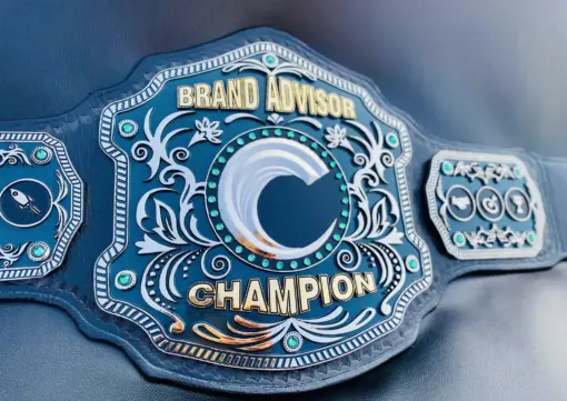 Custom championship belt with brand promotion theme, ideal for sales events