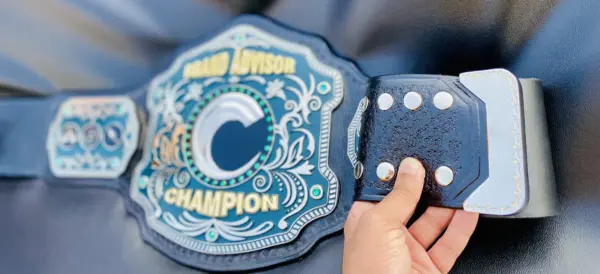 Detailed close-up of Brand Advisor Championship Belt, ideal for brand promotions