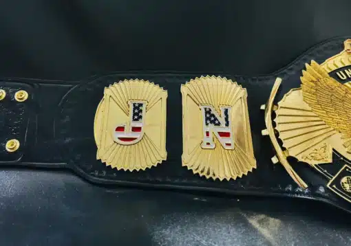 A personalized sports championship belt in Winged Eagle style, featuring a customizable center plate for logos and text.