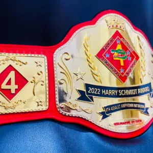 Detailed close-up of US Marine custom championship belt