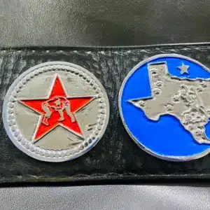 Genuine Hand-Tooled Leather Strap Detail on Texas Heavyweight Championship Belt