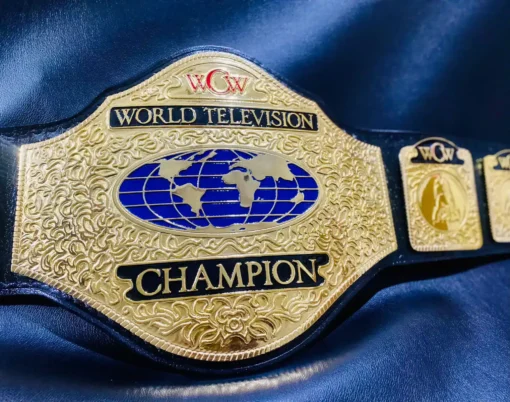 Genuine Hand-Tooled Leather Strap Detail on WCW Television Championship Belt