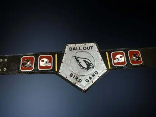 Front view of the Arizona Cardinals Football Belt, showcasing the spinner center plate and high-quality finishes.