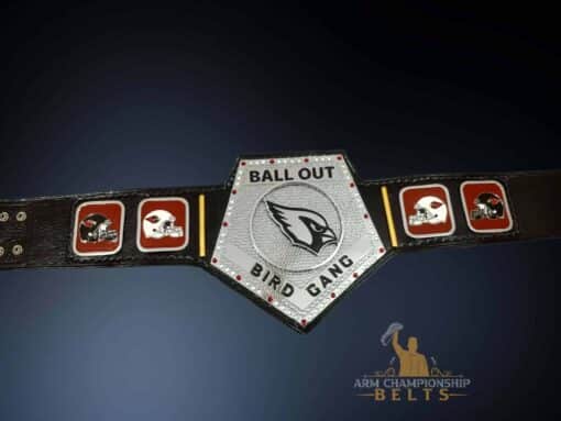 Front view of the Arizona Cardinals Football Belt, showcasing the spinner center plate and high-quality finishes.