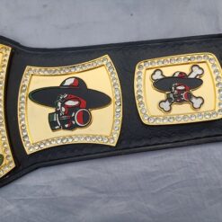 Side view of the Bandito Skull Spinner Belt highlighting the customizable side plates with skull logos.